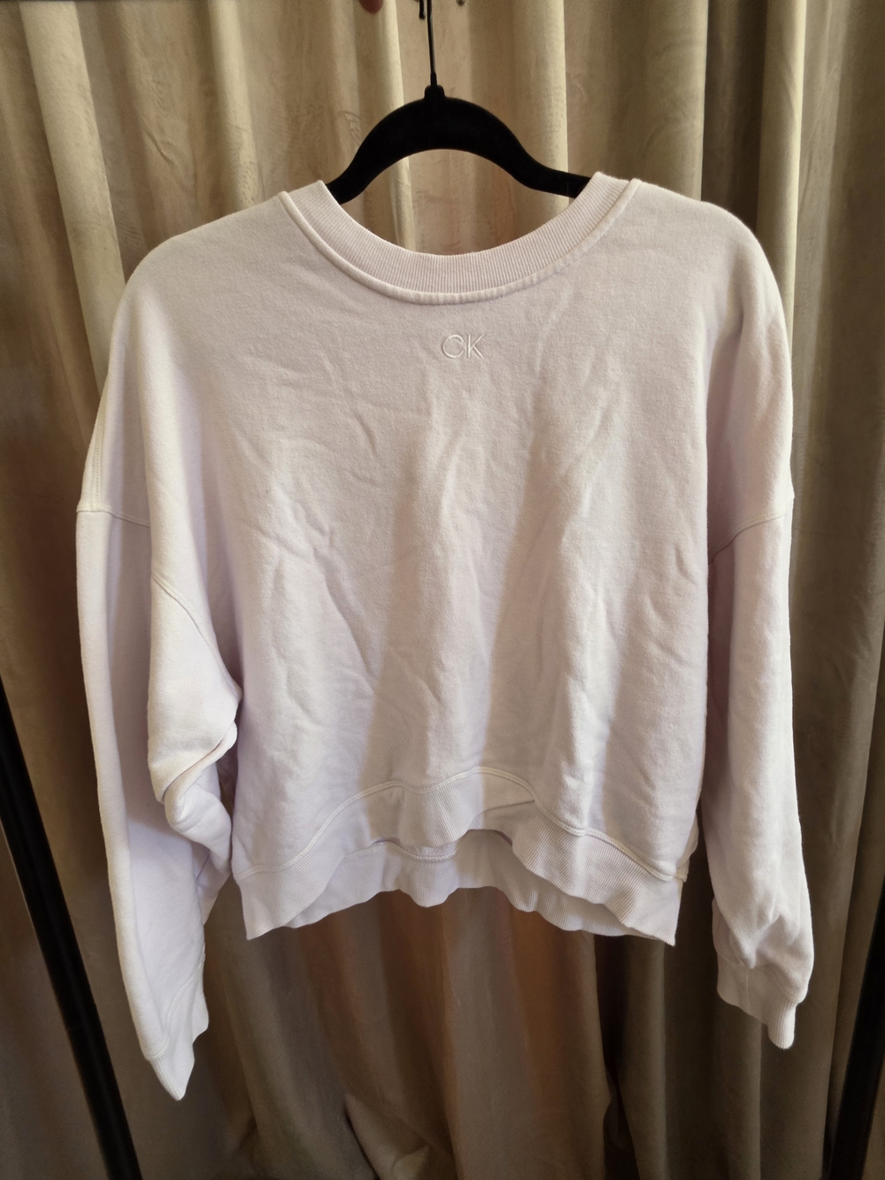 Calvin Klein Performance Cropped Sweatshirt Cream Ivory Logo Pullover L